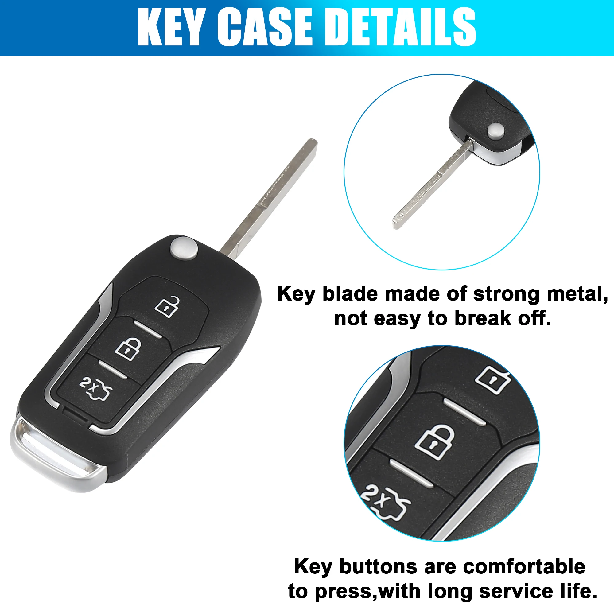 X Autohaux Car Remote Key Fob Case Shell 3 Key Buttons Cover Tools for Ford Transit Tourneo Custom Mk8 Van 2012-2021 Accessories