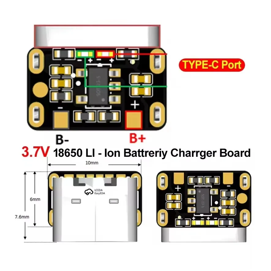 1-50PCS Type-C 18650 리튬 배터리 충전기 보호 보드 모듈 DIY 보조베터리용 3.7V 4.2V 미니 사이즈 고속 충전 핫 썸네일 3