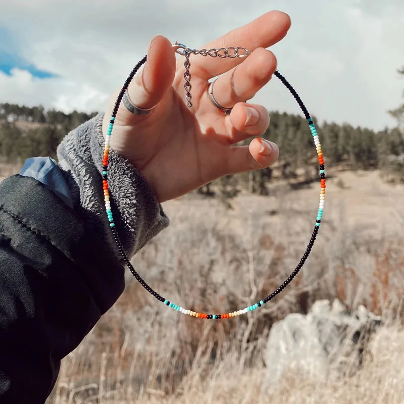 Midnight Lights Boho Western Choker Dainty Beaded Choker  Seed Bead Choker  White and Gold Choker