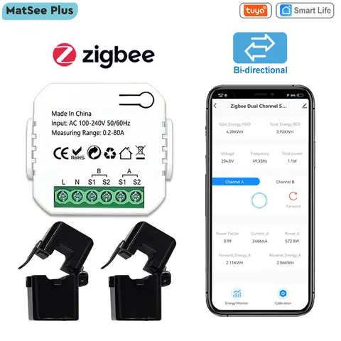 ZigBee 에너지 미터 양방향 1, 2 채널(전류 센서 포함) Tuya 스마트 앱 모니터 전원 80A 110V/240V 게이트웨이 필요 Best5 ZigBee 에너지 미터 양방향 1, 2 채널(전류 센서 포함) Tuya 스마트 앱 모니터 전원 80A 110V/240V 게이트웨이 필요 Best5