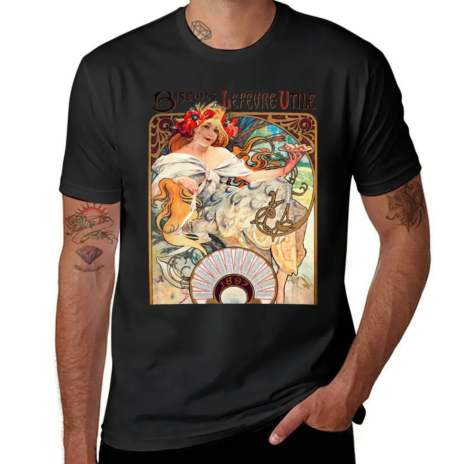 

Biscuits Lefèvre-Utile by Alphonse Mucha. Art Nouveau Poster T-Shirt graphics for a boy summer top mens graphic t-shirts anime