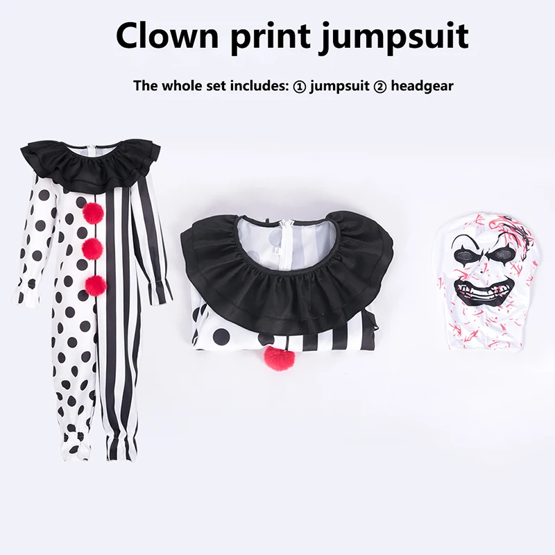 

Movie Terrifier Cosplay Clown Costume Joker Jumpsuit Headgear Hat Horror Outfit Uniform Halloween Carnival Suit