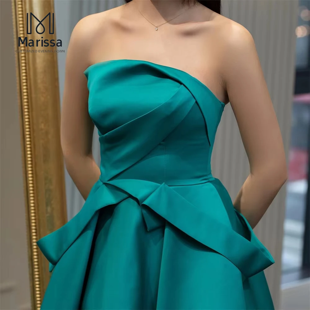 Marissa vestidos de noche hechos a medida, vestidos elegantes para mujer para eventos especiales, vestido de novia con lazo, corte en A, satén, hombros descubiertos, graduación