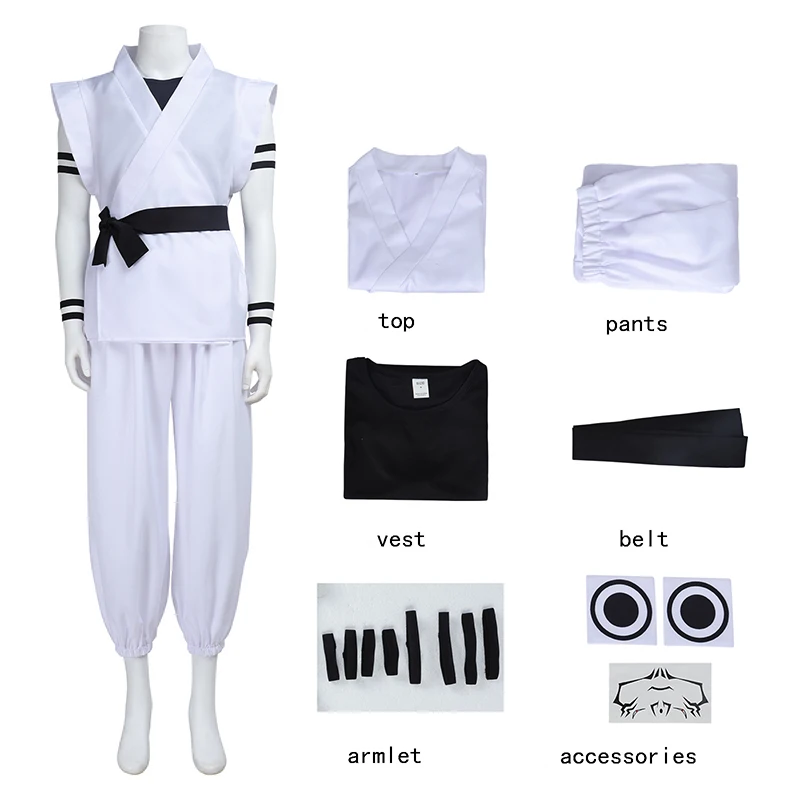 Ryomen Sukuna Cosplay Costumes White Kung Fu Suit with Tattoo Stickers Ryomen Sukuna as Megumi Showdown Comic Con Role Play cos
