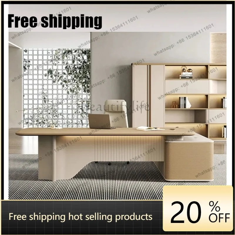 HJ  Light luxury desk Modern minimalist style Solid wood texture Boss big class desk