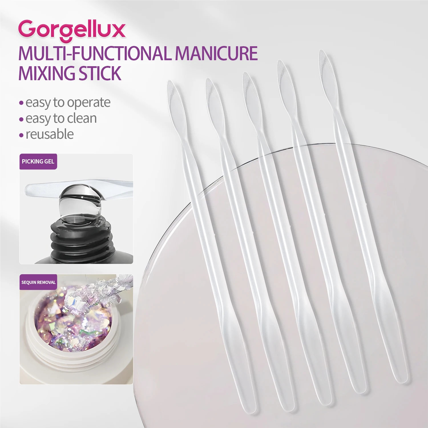 Многоразовые палочки Gorgellux (5/10/25/50 шт.) для смешивания гель-лака, акрила, удаления геля и блесток, легкие в использовании