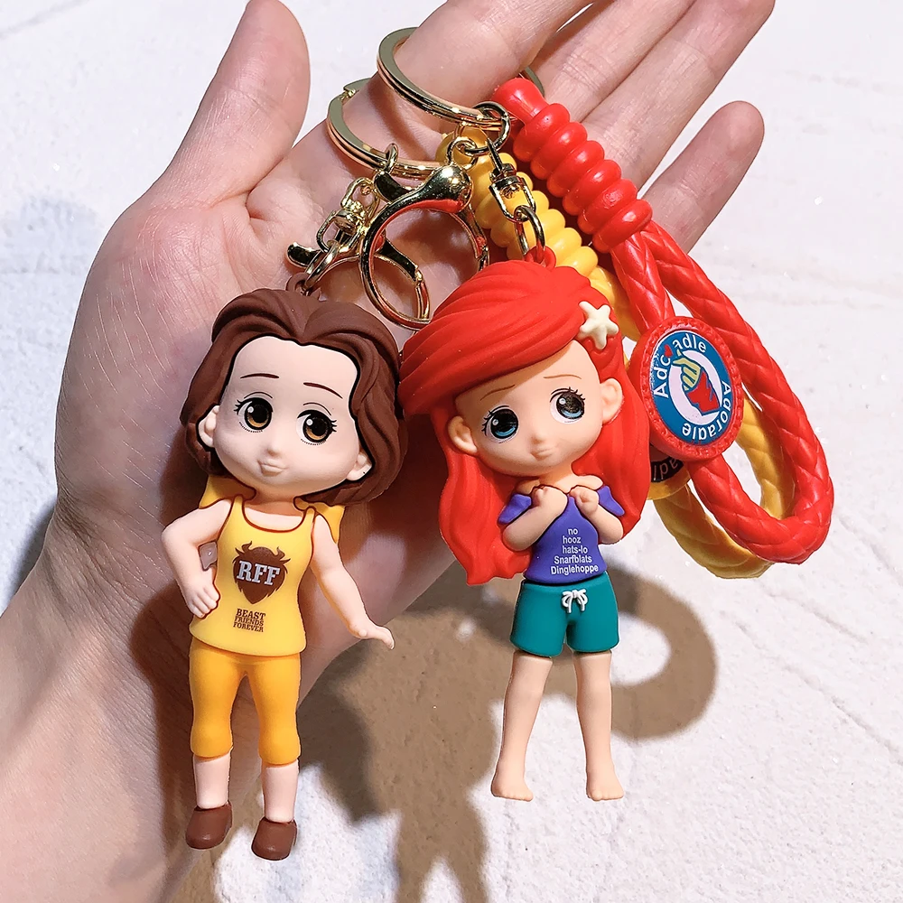 Disney Princess Collection Keychain Charm Jewelry Frozen Snow White Pendant Keyring Car Backpack Key Chain Accessories Gifts