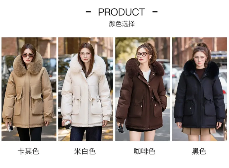 2026 Winter Jacket New Women Parka Clothes Mid Length Coat Wool Liner Hooded Jacket Fur Collar Thick Warm Snow Wear Padded Parka