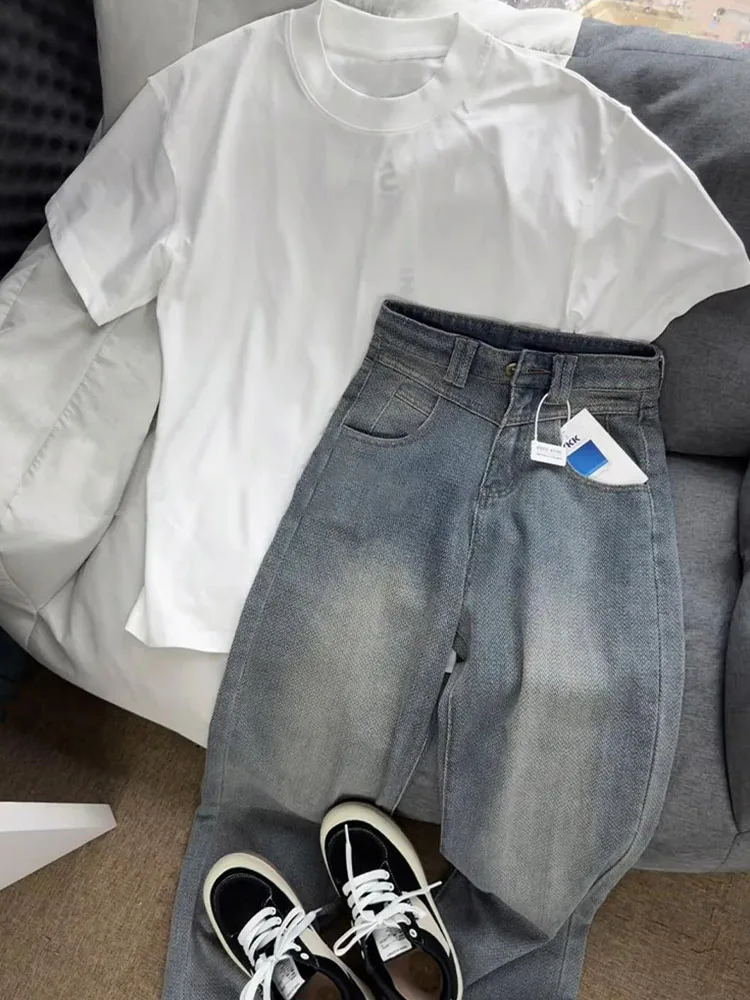 

Cool Men's Summer Thin American Retro ort Sve Jeans Outfit T-irt Long Pants Polyester Fiber 00% Casual Sportswear Set