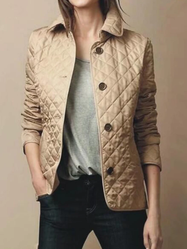 

Quilted Coat Winter Jacket Women Turn-down Collar Jackets for 2023 Elegance Office Lady Single-breasted Warmth Streetwear