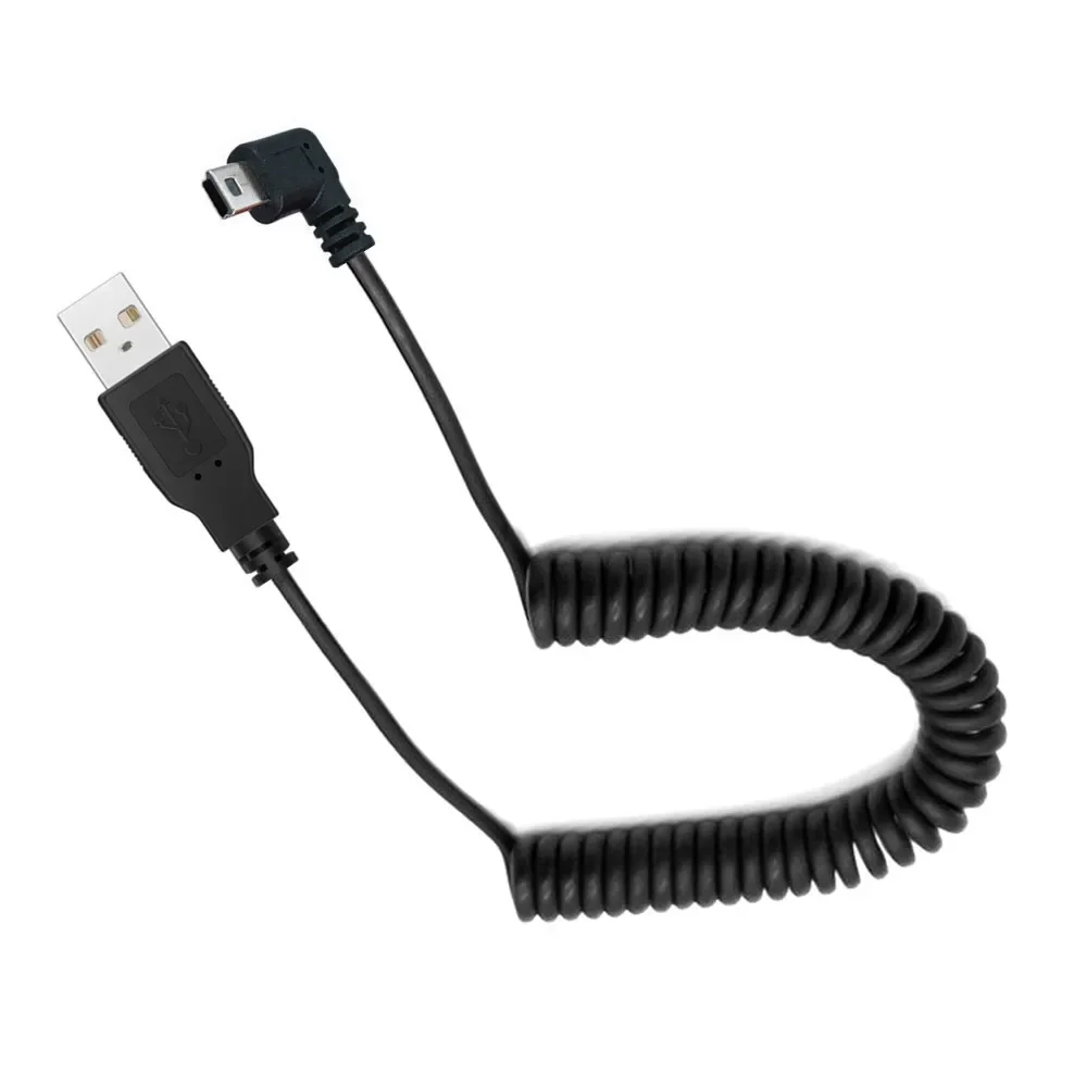 

USB 2.0 Plug to Mini USB right angle 90 grad Flexible Spring Retractable Charging Data Cable for Car Navigation GPS MP3/MP4