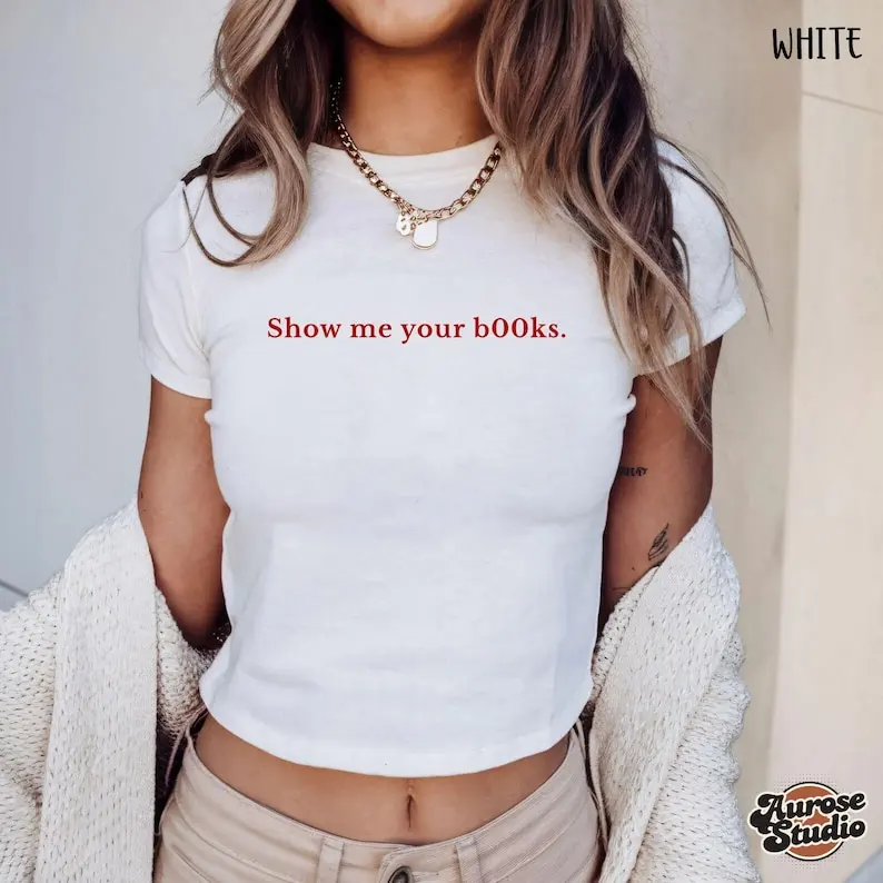 Show Me Your B00ks Letter Print T-Shirt Dua Concert Inspired Unisex Short-sleeved Retro Street Y2K Casual Fashion Tops Clothing