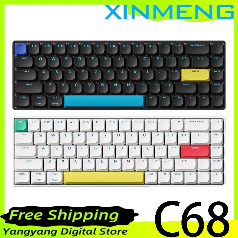 XINMENG C68 Bluetooth three-mode mechanical keyboard 470g thin and portable silent office e-sports game mechanical keyboard