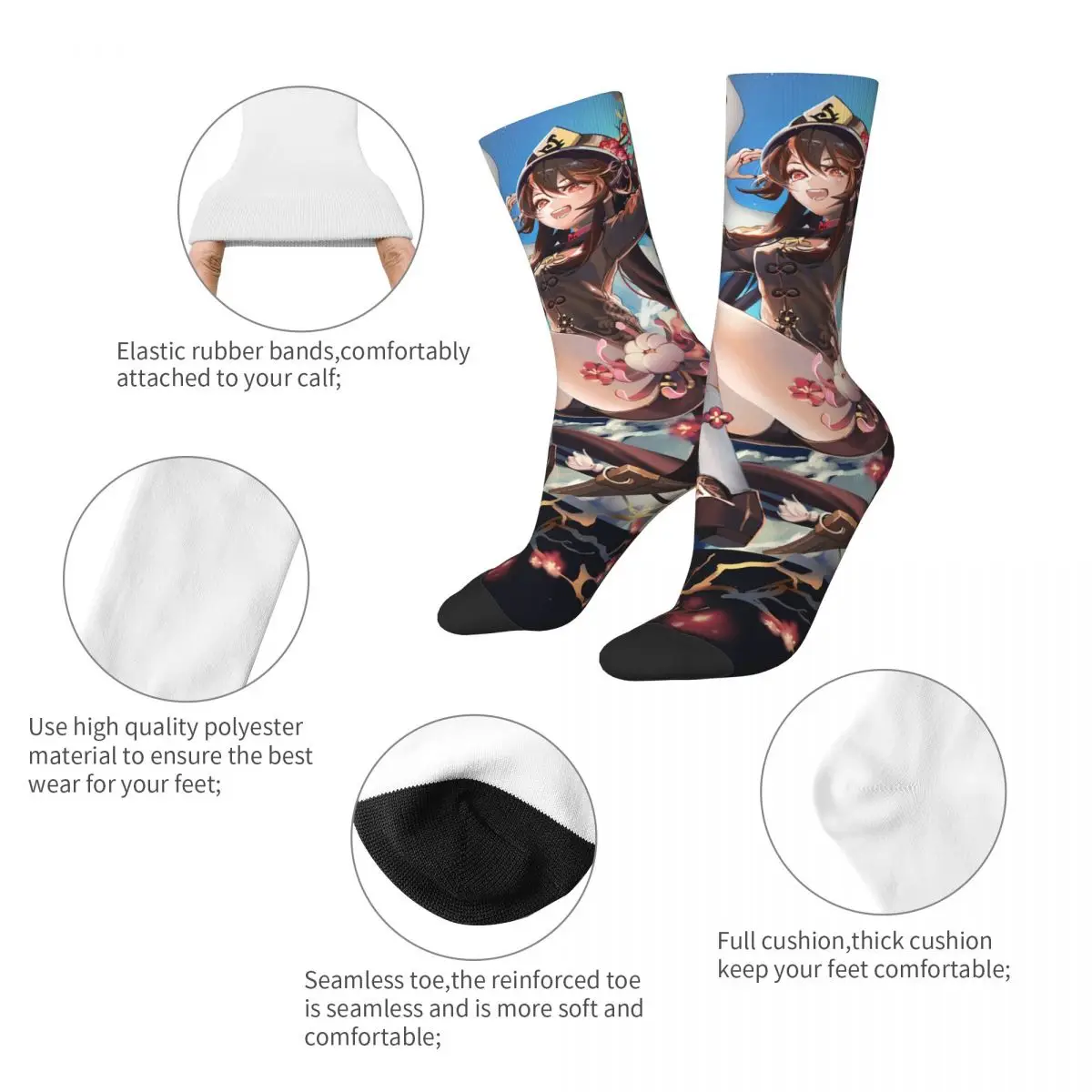 Autumn Winter Cool Unisex Hutao Socks Genshin Impact Anime Breathable Basketball Socks