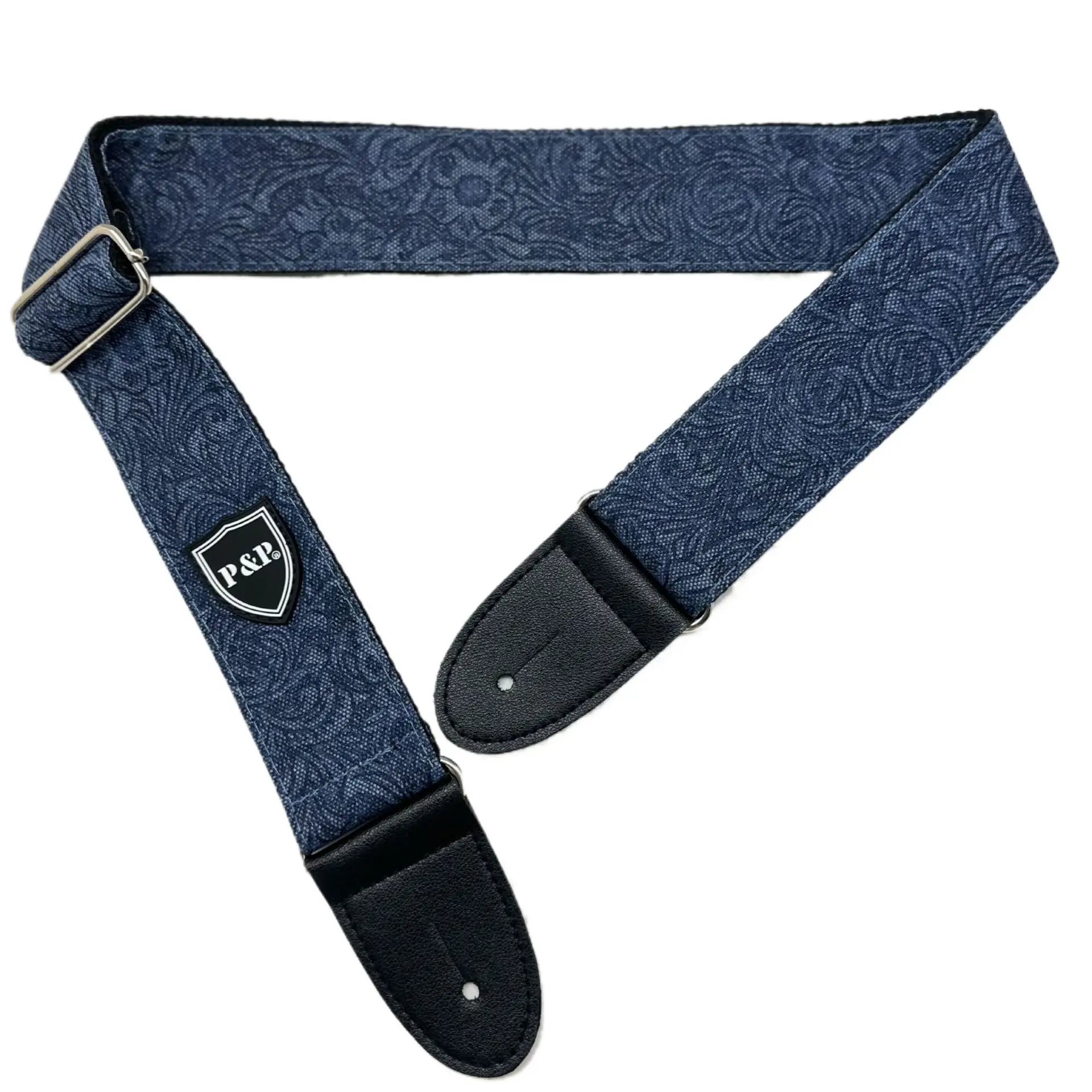 Pasek do gitary z denimu i bawełny, retro tłoczony wzór, regulowany uniwersalny pasek do gitary folkowej, gitary elektrycznej i gitary basowej.
