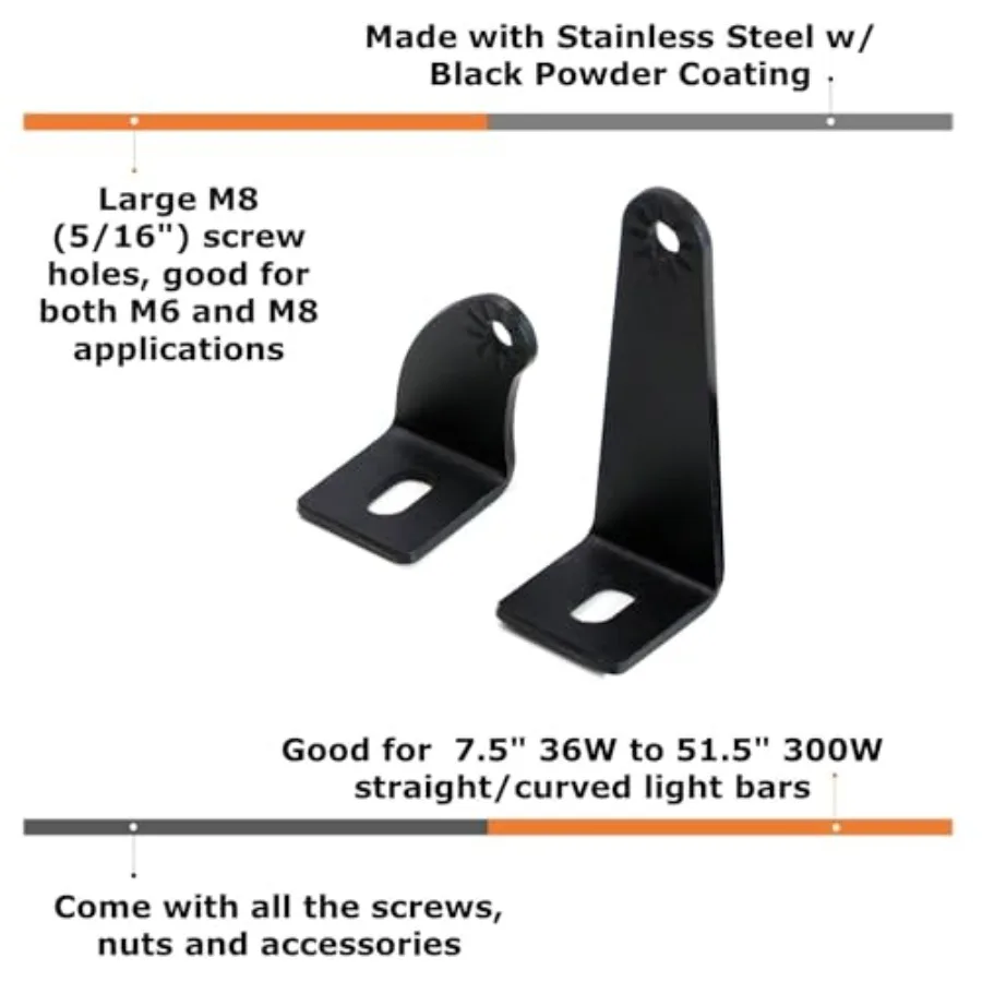 2-Pack Universal Side Mounting Brackets Compatible with Straight or Curved LED Light Bar Most 20 30 40 42 50 52 Inches