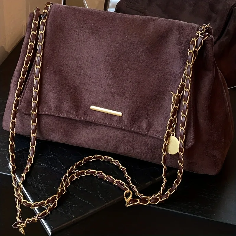 Vintage Solid Color Suede Handbag Messenger Bag Large Capacity Versatile Shoulder Tote Bags for Women Shopping Outing Spacious