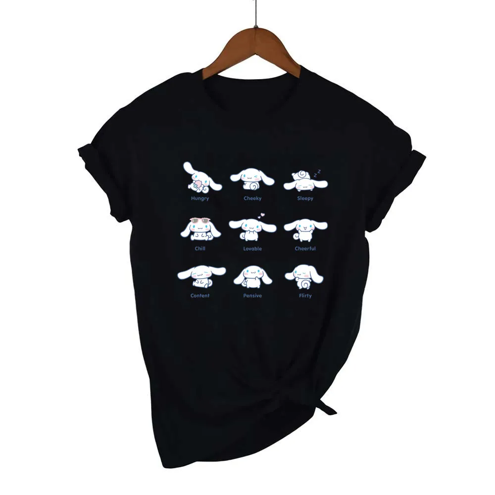 Cartoon śliczne koszulki Cinnamoroll drukuj damski T-shirt z krótkim rękawem japoński letni top Tees Harajuku gotyckie koszule damskie