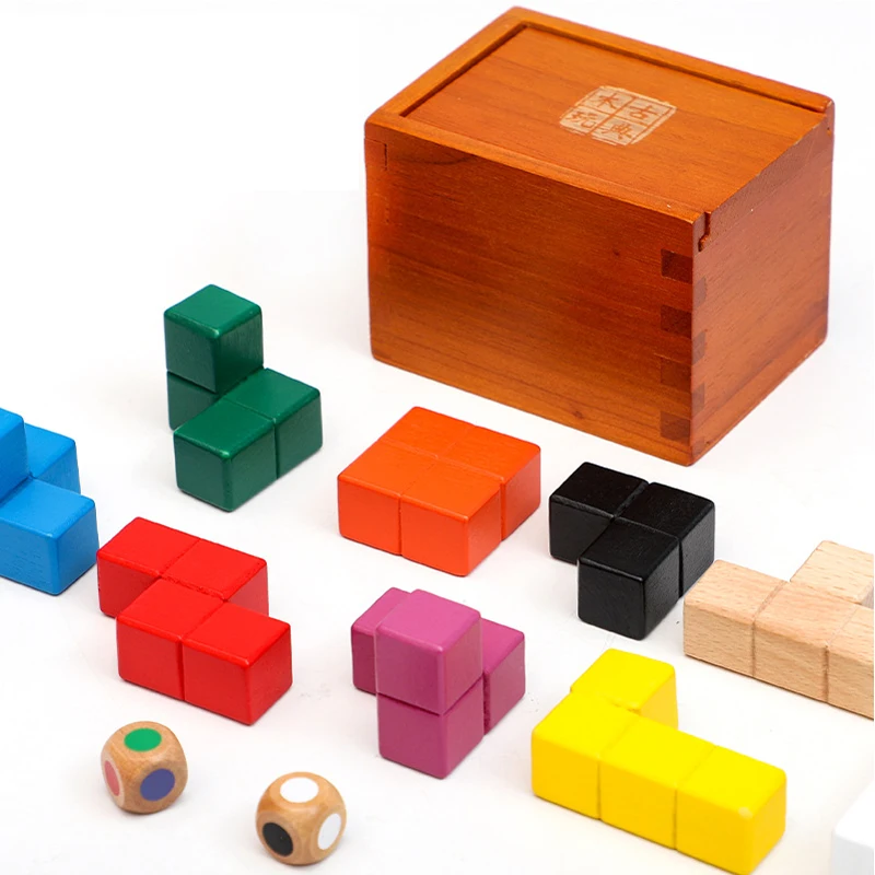 

Logic Puzzle Box Wooden Soma Cube with Cards Brain Teaser Games Kids Adults IQ Test Mind Challenge Educational Math Toys