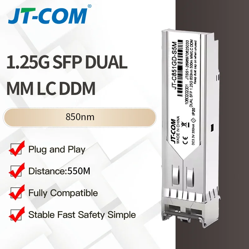 1.25G SR SFP+ Module Multi-Mode Duplex LC Gigabit 850nm 550m Fiber SFP Transceiver Module Compatible with Cisco/Mikrotik Switch