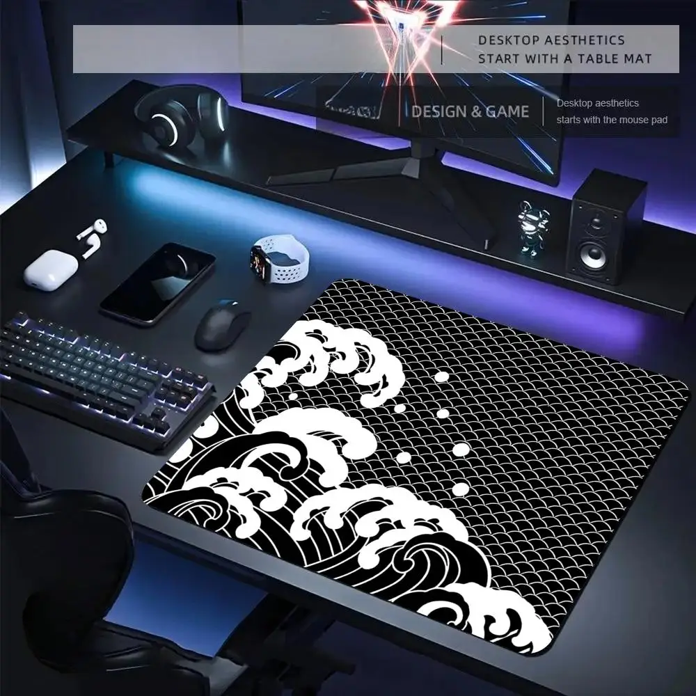 

Коврик для мыши Art Aesthetics Black Waves, настольный коврик, игровые коврики с прошитыми краями, прочные, нескользящие, 40X45 см, коврики для мыши, настольные коврики