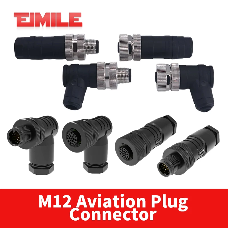 M12 4 5 8 12 17 Pin Aviation Plug A-Code PG7/9/11 Connector Assembly Screw Pressure Line Joint Male Female Plugs Waterproof IP67