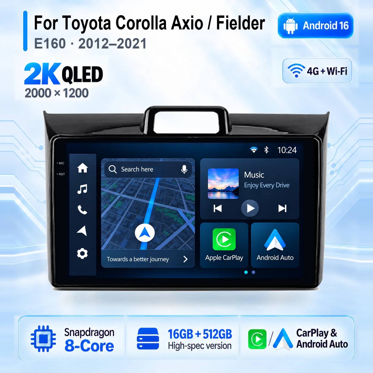 Android 16 Carplay Auto Screen Car Radio Multimedia Player For Toyota Corolla Axio 2 Fielder 3 E160 2012-2021 Stereo Head Unit