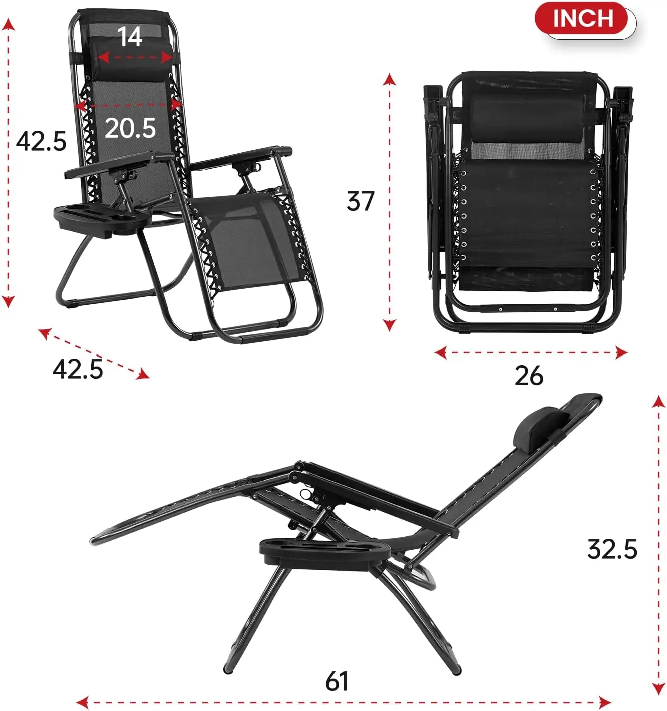 

Lounge Chair Adjustable Zero Gravity Chair Beach Chair Folding Lawn Patio Chair with Removable Pillow and Cup Holder for Poolsi