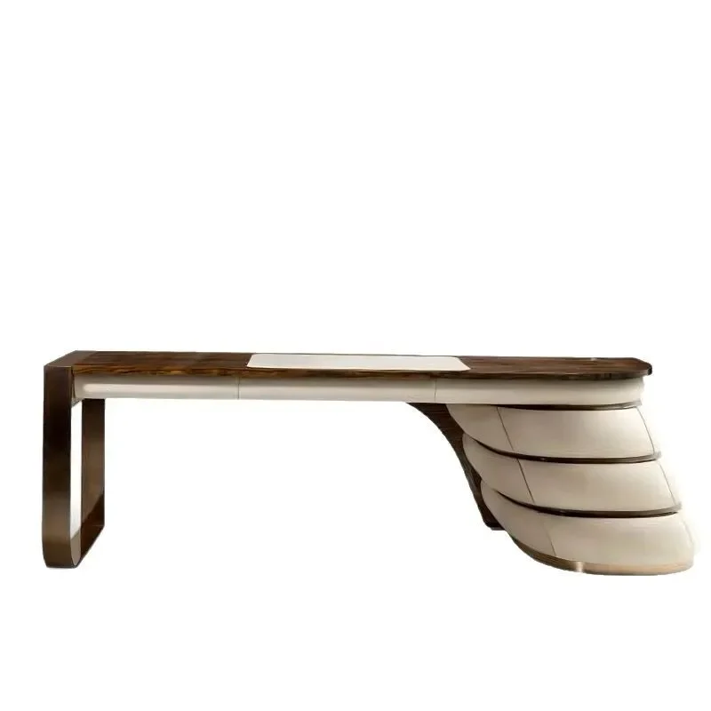 

Italian light luxury villa high-end study desk with dra wers solid wood pian o paint b oss offi ce integrated ta ble
