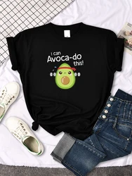 female T shirt Avocado for arm exercise I CAN DO THIS letter print topS women oversize kawaii Soft O-neck lady cozy slim clothes