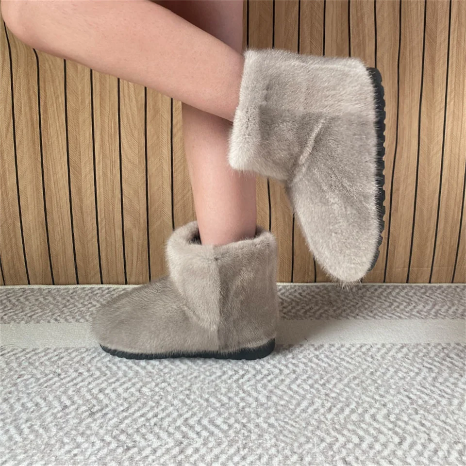 Real Fur Snow Boots For Women Shoes Winter Shoes Mink Fur Snow Boot Plush Ankle Boots Woman Non-Slip Warm Luxury Women's Boots view 3