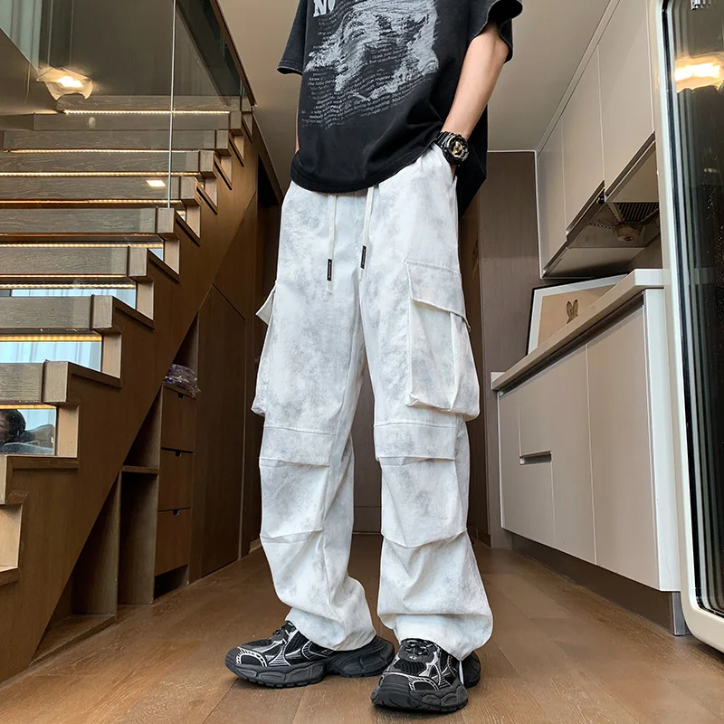 

2024 Men Cargo Pants Zipper Oversize Wide Leg Trousers Male Streetwear Hip Hop Casual Korean Japanese Pocket Safari Style