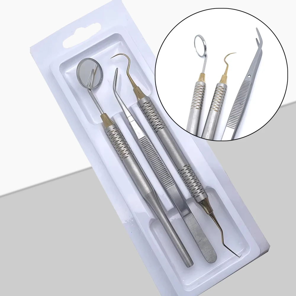 

3 шт., инструменты для чистки зубов, пинцет из нержавеющей стали для стоматологического зеркала и набор локтевых зондов для стоматологической клиники/набор для отбеливания для домашнего использования