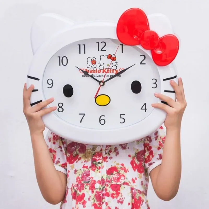 New Hello Kitty Cute Kawaii Style Bedroom Living Room Girl Heart Children's Room Creative Large Silent Wall Clock Girl Gift