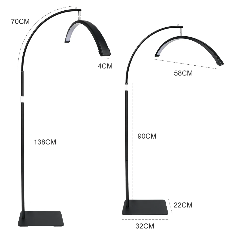 23" 36 W dimmbare Wimpernlampe, drehbares Halbmondlicht, Lash Tech, verstellbares LED-Wimpernlicht, Kosmetikerinnenlicht mit Telefonhalter – Detail 8