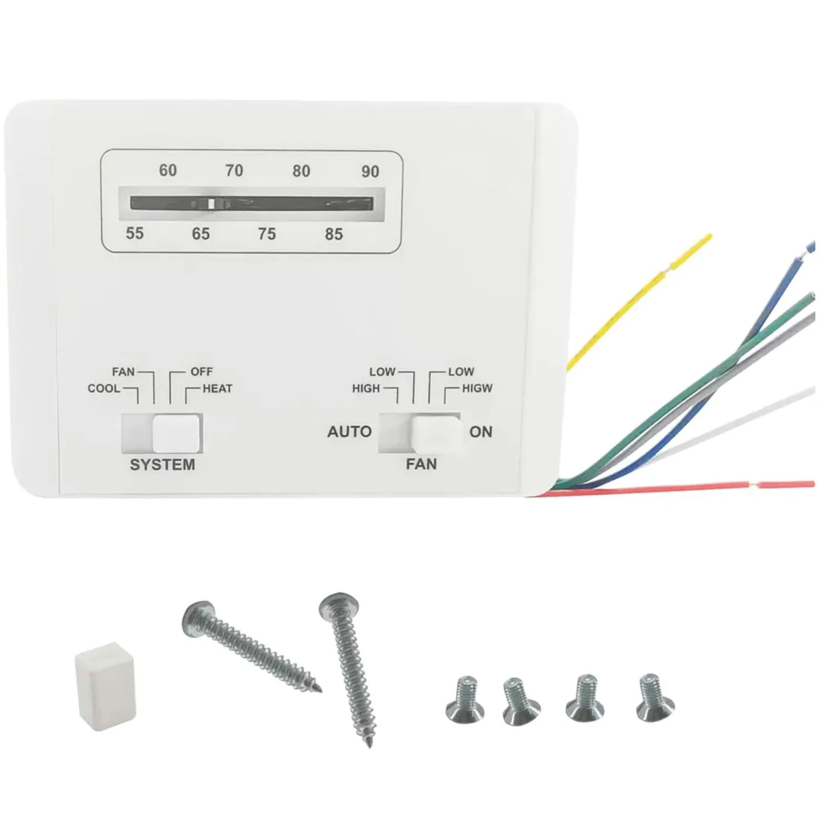 7330G3351 RV Thermostat for Coleman Mach Series, 6-Wire Single Stage Heat/Cool Control, 12V DC White 55-90°F