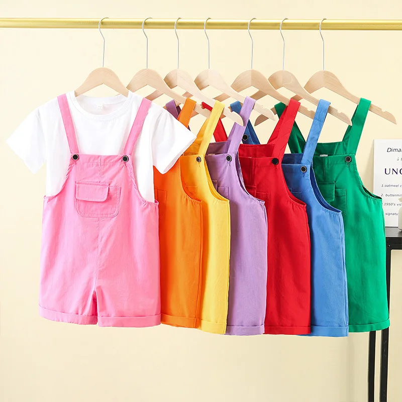 Candy Color Kids Suspender shorts Suit Kindergarten Performance Costume Children's Day Graduation Party Cheerleading Uniform