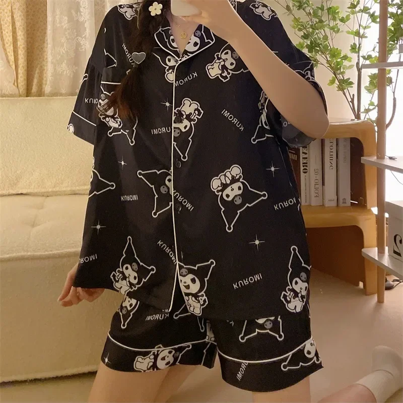 Kawaii Sanrio Pochacco Pajamas for Women 2023 Summer New Rollover Cardigan Cartoon Ins Student Suit Outwear Home Suit