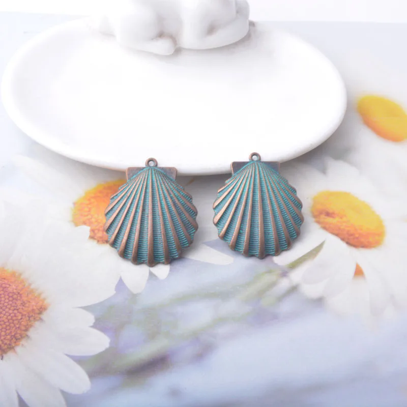 12 Stück/Set Ethnische Antik-Bronze-Anhänger für Schmuckherstellung, Vintage Runde Muschel Quadratische Boho-Anhänger DIY Damen-Ohrringe – Detail 10