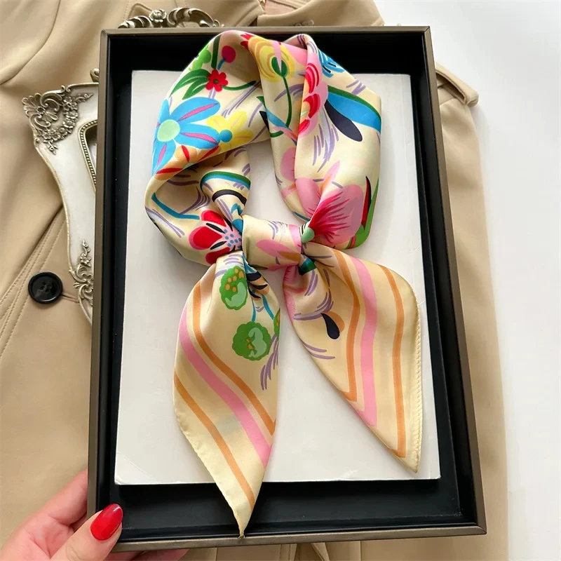 Luxury Design Square Silk Scarf Women 70*70cm Bandana Soft Hair Band Wrap Hijab Neckerchief Hairband Headband Foulard