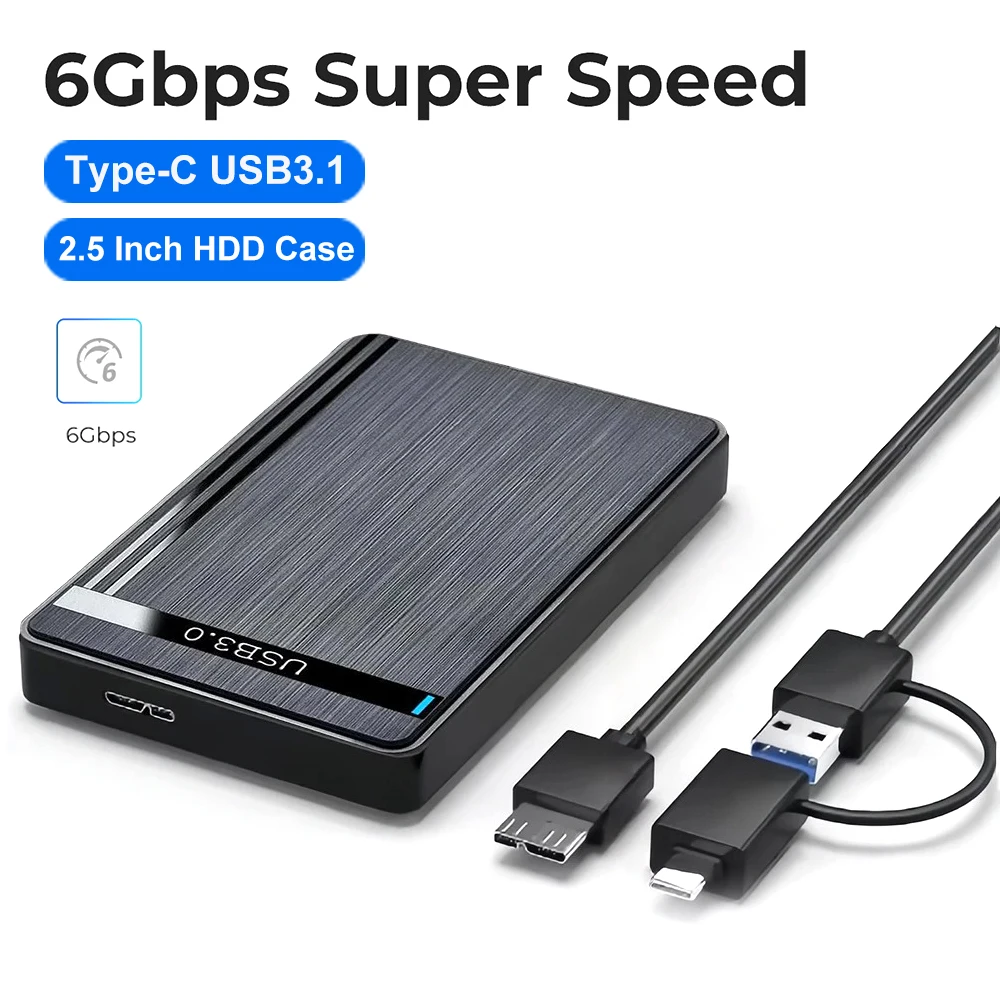 Caja de disco duro externo tipo C, carcasa de disco duro SATA a USB3.1 3,0 de 2,5 pulgadas, caja de almacenamiento de disco HD 2 en 1 de 6Gbps para PC, MacBook y portátil