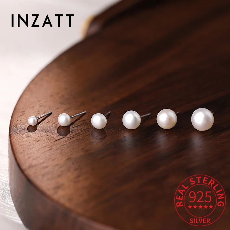 

INZATT настоящее серебро 925 пробы 3/4/5/6 мм жемчужные мини-серьги-гвоздики для очаровательных женщин элегантные ювелирные изделия минималистичные аксессуары