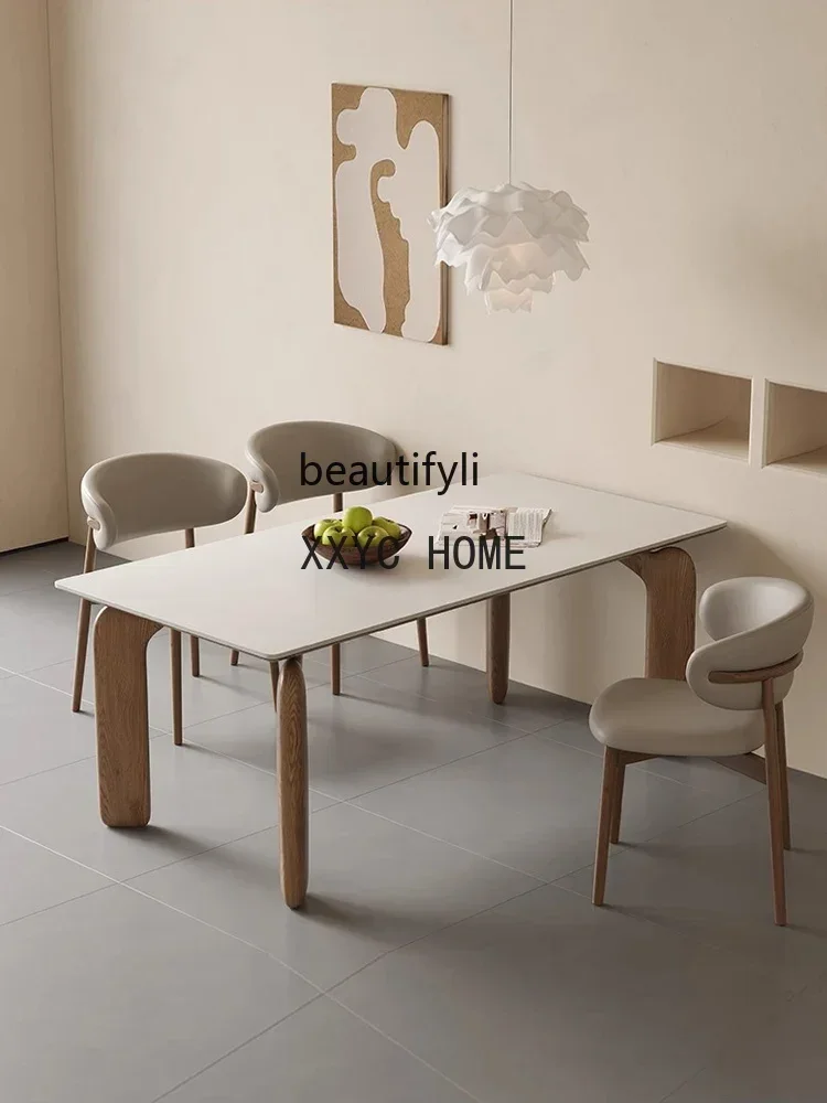 Nordic Style Solid Wood Dining Table Modern Minimalist Walnut Rectangular Stone Plate Dining Table Home