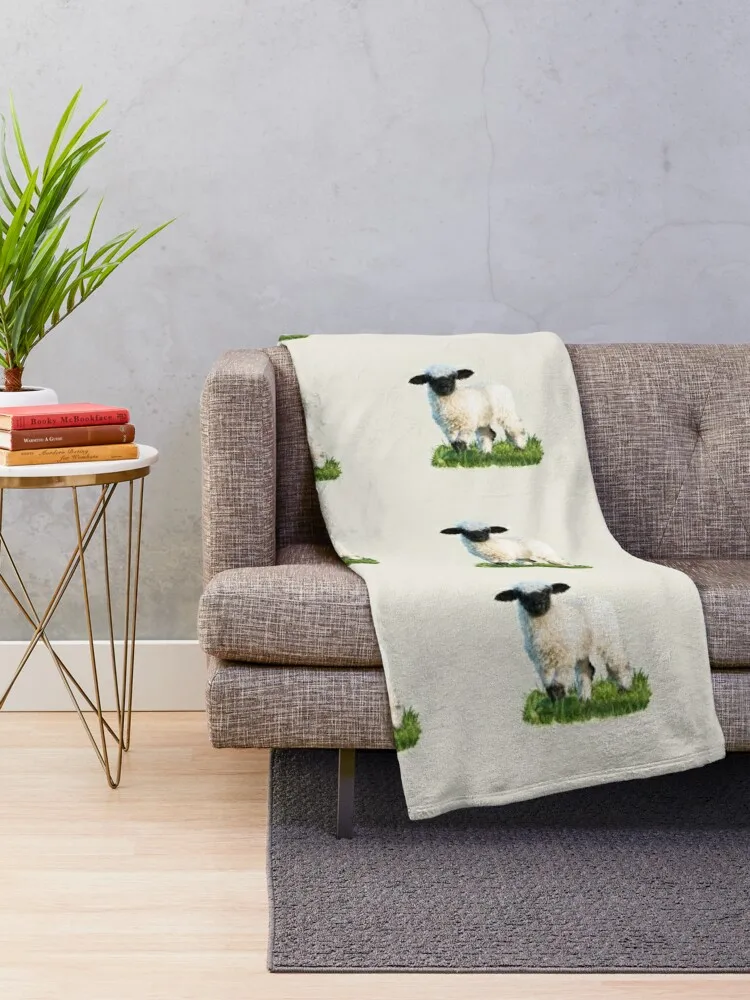 Valais Blacknose Lamb in a Meadow Throw Blanket Thin Soft Beds Camping Blankets