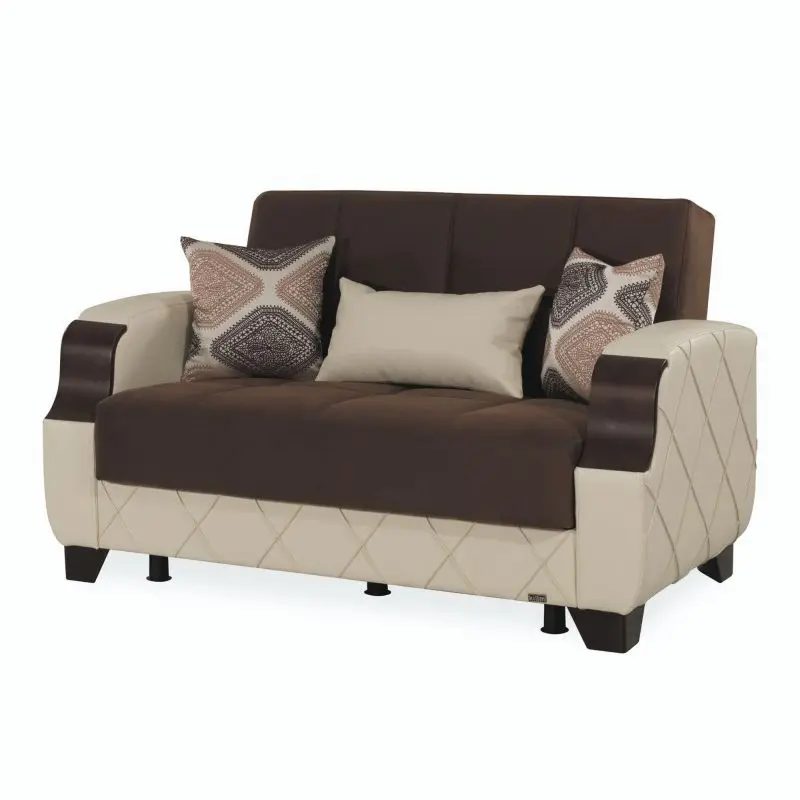 

PrimeNest Marabella Collection Upholstered Convertible Loveseat with Storage, Dark Brown