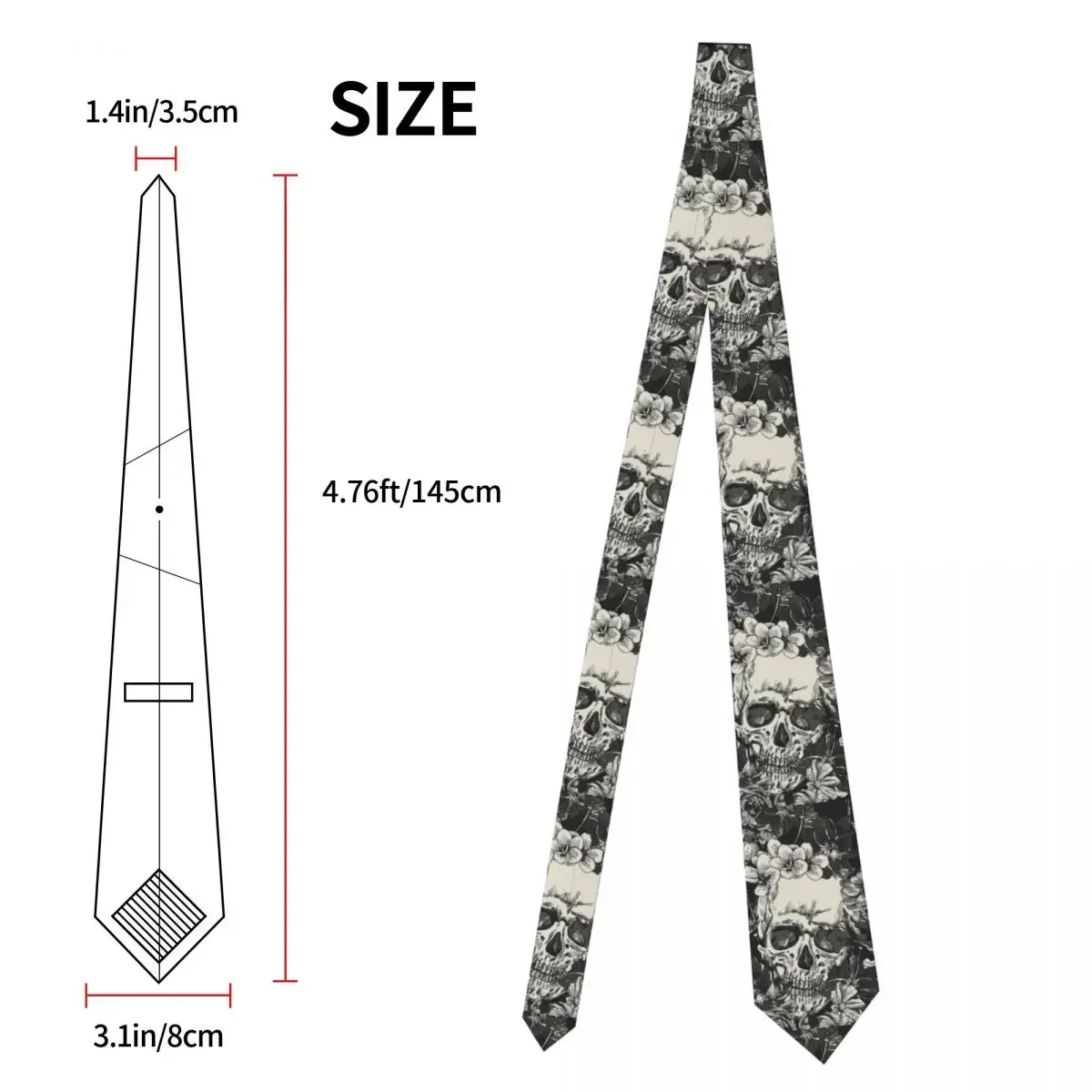 Skull Men Necktie Skinny Polyester 8 cm Wide Skeleton Death Gothic Dark Horror Goth Neck Ties for Men Daily Wear Party