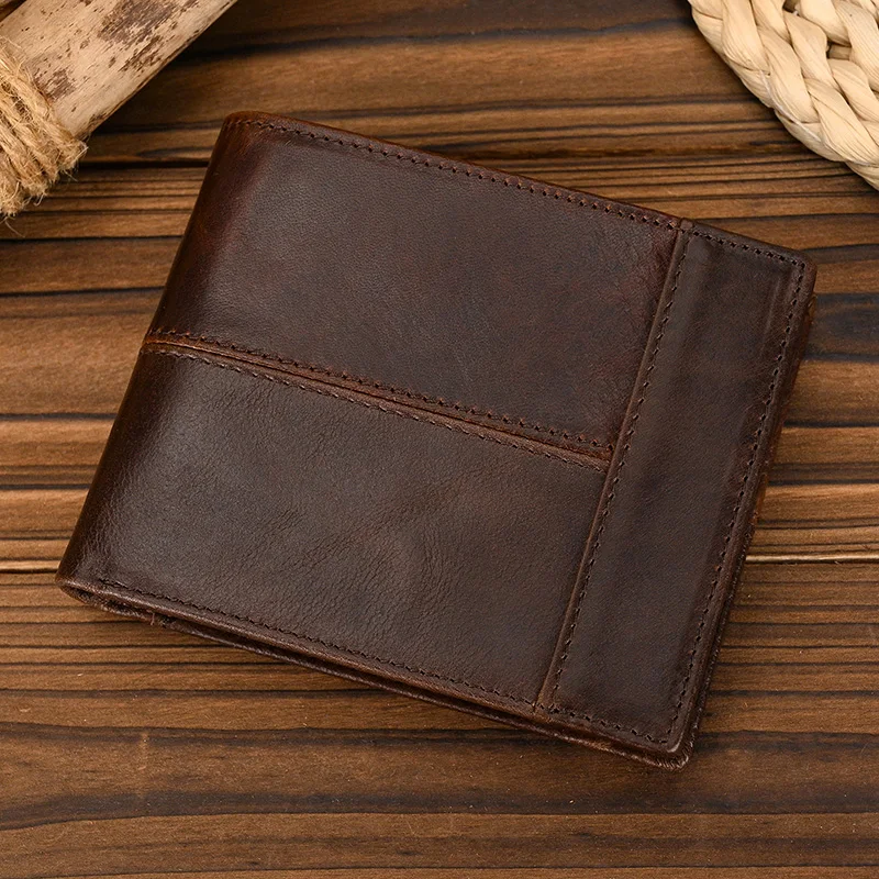 Men's Designer Leather Wallet Full  Grain Cowhide Short Purse Brands Top Quality Handmade Wallet For Men Male Fold Wallet Luxury