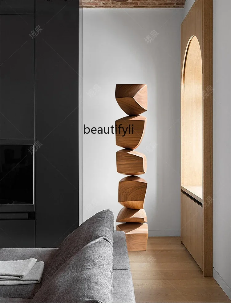 

11841Hotel floor-to-ceiling decoration, soft decoration, entrance vertical height solid wood sculpture artwork