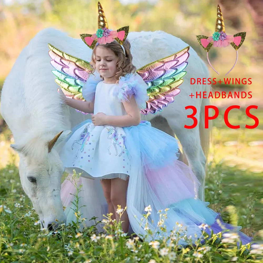 

Girls Unicorn Cosplay Dress Children Princess Costumes Tailing Rainbow Birthday Party Dresses Kids Girl Wedding Christmas Outfit