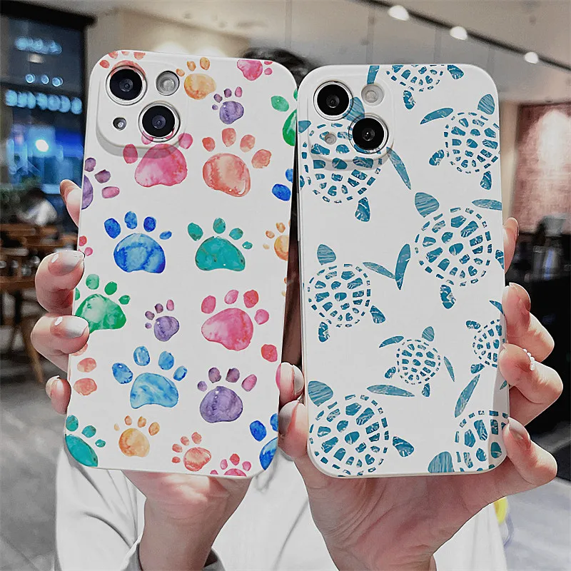 Dog Footprints Sea Turtle Pattern Phone Case For Xiaomi Redmi Note 13 12 Pro Plus 5G 13 12S 12 11S 11 10S 10 Redmi 12 4G Cover